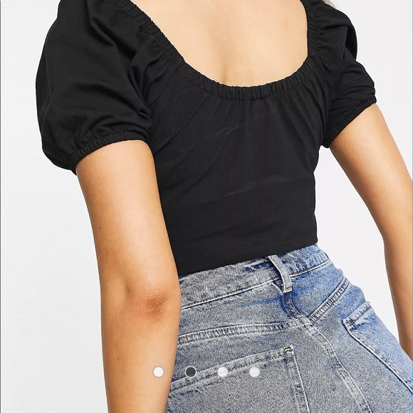 ASOS DESIGN Hourglass square neck tie detail volume short sleeve top in black - Picture 3 of 4